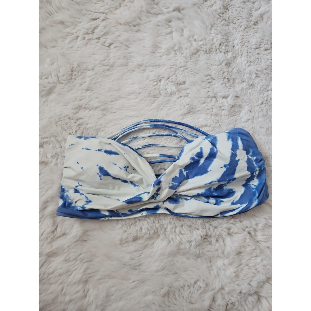 Lucky Brand Blue Tie Dye Strappy Bandeau Bikini Top Size L/G